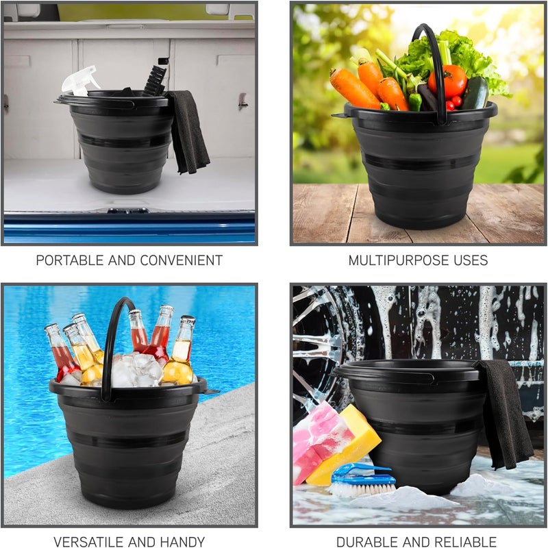 Simplemade Collapsible Bucket Cleaning Set - Includes 2 Foldable Buckets, Spray Bottle, Rag, Scrubbing Brush and Sponge - Holds Up to 10 liters, Easy Storage, All-Purpose Cleaning Solution - Image 5